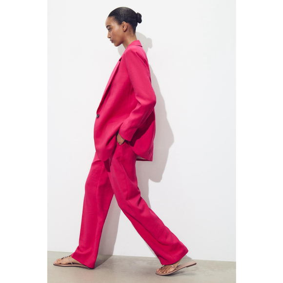 ZARA Wrinkle Look Fuchsia Blazer Size XS & Suit Pants Size S Set - Picture 5 of 10